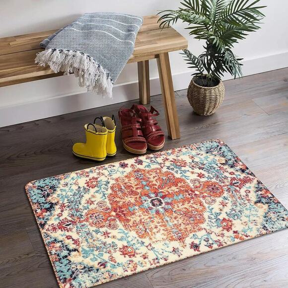 Lahome Bohemian Floral Medallion Area Rug-2x3 Oriental Distressed Small Bath - Picture 1 of 6